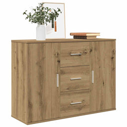 vidaXL - Dressoir - 90x29,5x65 - cm - bewerkt - hout - artisanaal - eikenkleur