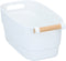 Alpina Opbergmandje - 27 x 14,5 x 12 cm - Kunststof met Houten Handvat - Wit