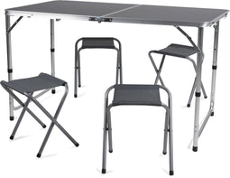 Camp Active Campingtafelset - Campingtafel 120x60 cm - Inklapbaar Lichtgewicht - Grijs (set van 4)