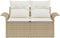 vidaXL - 2-Zits - Tuinbank - met - Opslag - & - Kussens - Beige - Poly - Rattan