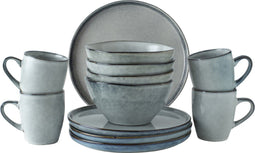 Dutch Rose Serenity Set 12 Delig Servies - Stoneware Handgemaakt - Grijs