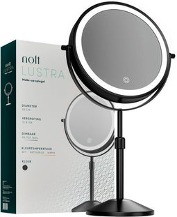 Nolt Lustra Make Up Spiegel - Dubbelzijdig 1X/10X Vergrootspiegel - Dimbare LED Verlichting - Zwart - 3