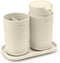 Brabantia ReNew - Badkameraccessoires Set - 3-delig - Zeeppomp Tandenborstelhouder Schaal - Soft Beige (3 stuks)