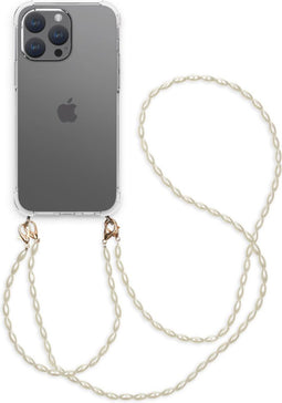 iMoshion Hoesje Geschikt voor iPhone 15 Pro Max Hoesje Met Koord - iMoshion Backcover met koord + armband - Parels - transparant