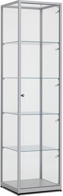 Vitrinekast 184x40x40cm haaks aluminium profiel met glazen top zonder verlichting