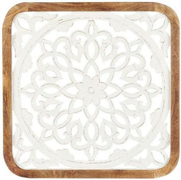 Wanddecoratie Wit Bruin Mangohout Mandala 90 x 90 x 3 cm