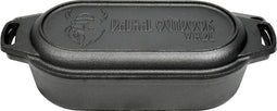 Valhal Outdoor - Braadpan / Dubbele Skillet 2L - kleine Dutch Oven, gietijzer, ovaal, grillpatroon, VH2L