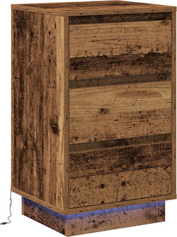 vidaXL - Nachtkastje - met - LED - in - Oud - Hout - - - 39x34.5x65 - cm - - - Kunststof