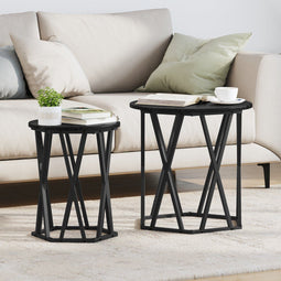 vidaXL - Salontafels - 2 - stuks - Zwart - Eiken - Hout