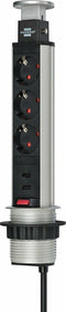 Brennenstuhl Tower Power - 3-weg tafelstekkerdoos met 2-poorts USB-oplader - Zwart/Zilver