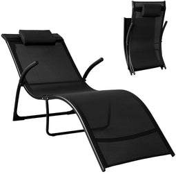 SoBuy OGS45-SCH - Opvouwbare Lounge Stoel - Verstelbare Hoofdsteun - Zwart