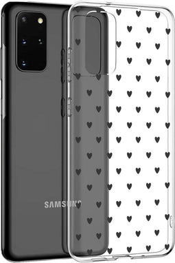 iMoshion Hoesje Geschikt voor Samsung Galaxy S20 Plus Hoesje Siliconen - iMoshion Design hoesje - Transparant / Zwart / Hearts All Over Black