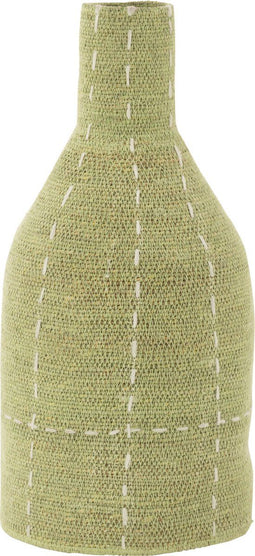 J-Line vaas Flesvorm Stippellijnen - zeegras - groen/wit - 50 cm hoog