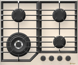 Wiggo WH-G634GL(C) - Inbouw Gaskookplaat - 4 Kookzones met Wokbrander - Crème Glas - 60cm