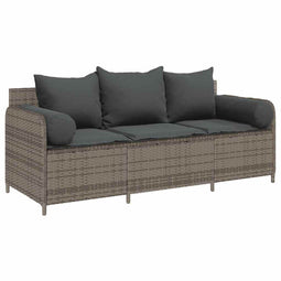 vidaXL - Tuinbank - 3-zits - met - kussens - poly - rattan - grijs