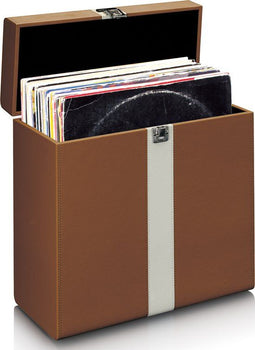 Lenco TTA-301BNWH - Platenkoffer - Opbergkoffer voor 30 LP's - Bruin-Wit