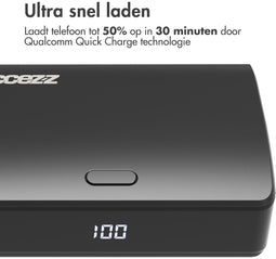 Accezz Omega Series - Powerbank - 10.000 mAh - USB-A & USB-C - Power Delivery 35 Watt - Zwart