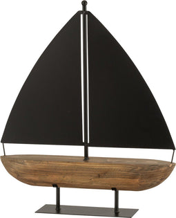 J-Line decoratie Zeilboot - hout/metaal - zwart/bruin - large