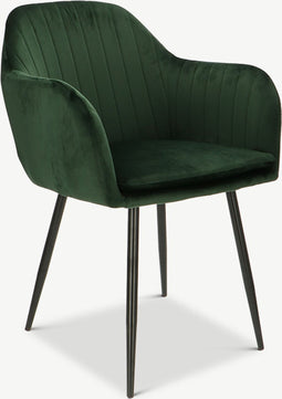 Furnicher Brando Eetkamerstoel - Fluwelen bekleding - Modern design - Stalen frame - Groene fluweel - Zwarte poten