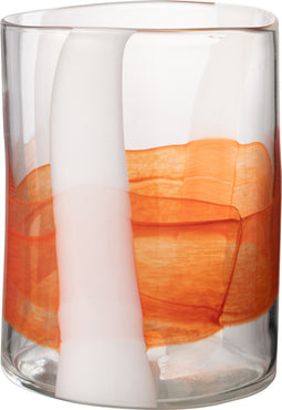 J-Line vaas Iggy - glas - wit/oranje - small - Ø 20 cm