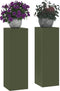 vidaXL - Buitenplantenstandaarden - Pilar - 2 - stuks - Olijfgroen - 24x24x75 - cm - Staal