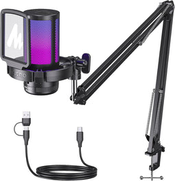 DGM20S Zwarte USB Condensator Gaming Microfoon met Mute, Gain en RGB Verlichting