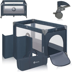 Lionelo Stefi - Campingbedje 3-in-1 - Babybed Reisbedje Box - 60x120 cm - Zij-ingang Rits - Inclusief Matras - Blauw