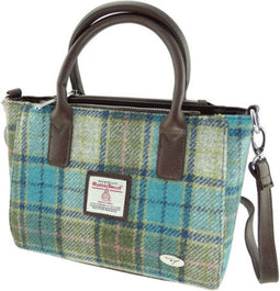Handtas Brora Turquoise - Ritssluiting - Draagband - Harris Tweed - Glen Appin of Scotland