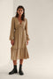 na-kd Maxi-jurk - V-hals met ruches en ballonmouwen - Donker beige - Maat EU 36