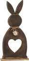 J-Line decoratie Konijn Hart + Ei - hout - donkerbruin - large - paasdecoratie