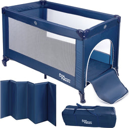 Promedix - Opklapbaar reisbedje voor kinderen - 125x65x74cm - Blauw