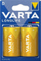 Varta Longlife Extra D - Alkaline batterijen - Betrouwbare energielevering - Geel (2 stuks)