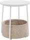 VASAGLE - bijzettafel - ronde tafel met stoffen mand - diameter 45 cm - wit en beige