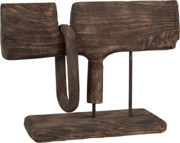 J-Line decoratie op voet Lang + Ring - hout - bruin