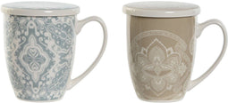 Kop met theefilter Home ESPRIT Blauw Beige Roestvrij staal Porselein 380 ml (2 Stuks)