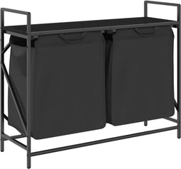 vidaXL - Wasmand - 2 - vakken - met - plank - zwart - eikenkleurig