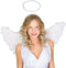 Dressforfun kerstengel vrouwenkostuum L - verkleedkleding - glanzende stof met vleugels en aureool