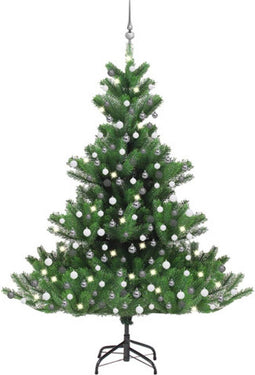 vidaXL - Kunstkerstboom - Nordmann - met - LED's - en - kerstballen - 210 - cm - groen