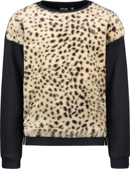 Flo - Meisjes Trui - Comfy met imi animal fur - Navy - Maat 140