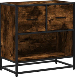 vidaXL - Nachtkastje - 60x31x60 - cm - bewerkt - hout - en - metaal - gerookt - eiken