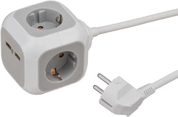 Brennenstuhl ALEA-Power - Stekkerdoos 4-voudig met 2x USB - 1,4m kabel - Grijs/Wit