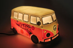 Nachtlamp Tafellamp retro busje Ibiza Peace roze