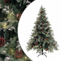 vidaXL - Kerstboom - met - LED - en - dennenappels - 150 - cm - PVC - en - PE - groen - en - wit
