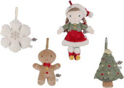 Little Dutch Rosa - Kerstboomhangers - Set van 4 pluche hangers - Rood Groen Bruin Wit (4 stuks)
