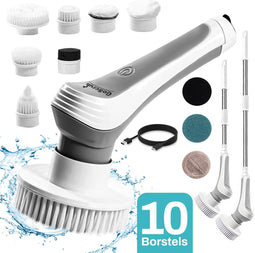 GoScrub® Cleaning Master - Elektrische Schoonmaakborstel - 10 Opzetstukken - Grijs