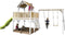 AXI Atka Speeltoestel in Bruin/wit - Speeltoren met Dubbele Schommel, Limoen Groene Glijbaan en Zandbak - FSC hout - Speelhuis op palen voor de tuin