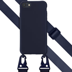 Selencia Hoesje Geschikt voor iPhone SE (2022) / SE (2020) Hoesje Met Koord - Selencia Siliconen hoesje met afneembaar koord - Donkerblauw