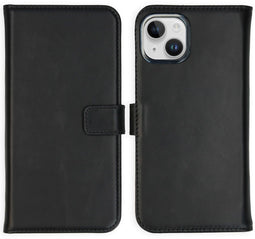 Selencia iPhone 15 Plus - Echt Lederen Bookcase - 3 Pashouders - Zwart