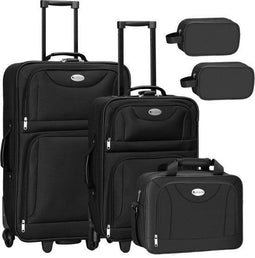 Athens Trolley Reiskofferset - 5-delig - 2 Trolleys en 3 Tassen - Zwart (5-delig)