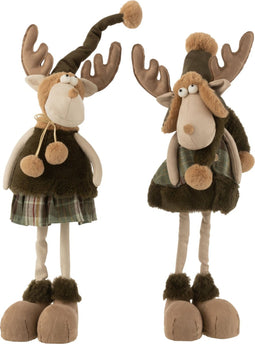 J-Line figuur Eland Staand Jongen/Meisje Deco - textiel - bruin/kaki - 2 stuks